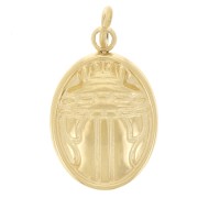 Oval charm - scarab pattern, 15.5 x 10 mm - Gold-plated 304 stainless steel x 1