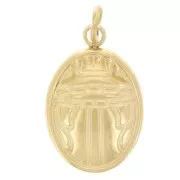 Oval charm - scarab pattern, 15.5 x 10 mm - Gold-plated 304 stainless steel x 1