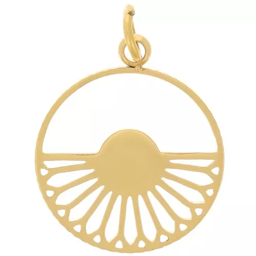14mm 316L Stainless Steel Round Hollow Pendant for 4mm Cabochon - Gold Tone x1
