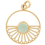 14mm 316L Stainless Steel Round Hollow Pendant for 4mm Cabochon - Gold Tone x1