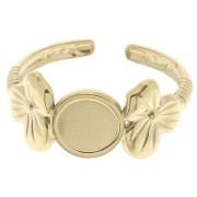 Adjustable ring with flower motif for 6 mm cabochon T.53 to T.59 - 304 gold-plated stainless steel