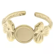 Adjustable ring with flower motif for 6 mm cabochon T.53 to T.59 - 304 gold-plated stainless steel