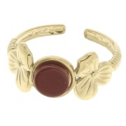 Adjustable ring with flower motif for 6 mm cabochon T.53 to T.59 - 304 gold-plated stainless steel