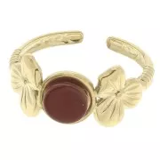 Adjustable ring with flower motif for 6 mm cabochon T.53 to T.59 - 304 gold-plated stainless steel