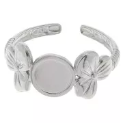 Adjustable ring with flower pattern for 6 mm cabochon T.53 to T.59 - 304 stainless steel