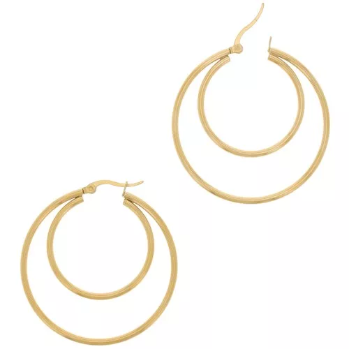 43.5mm 304 Stainless Steel Double Wire Design hoop earrings - Gold Tone x2