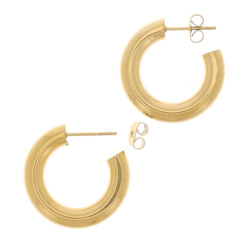 25mm 304 stainless steel thick round wire hoop earrings - Gold Tone x2
