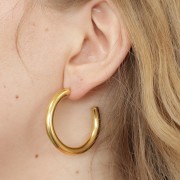 40mm 304 stainless steel thick round wire hoop earrings - Gold Tone x2