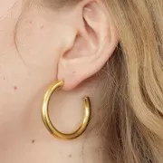 40mm 304 stainless steel thick round wire hoop earrings - Gold Tone x2