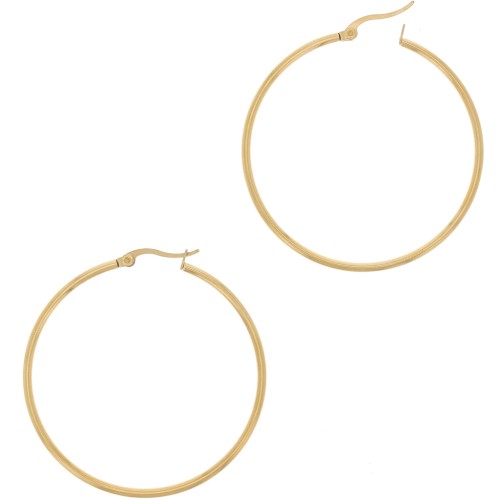 50mm Stainless Steel 304 hoop earrings - Gold Tone x2