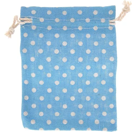 95x135mm Cotton Pochon polka dot pattern for jewelry - Blue - White x1