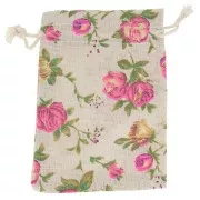 95x135mm Cotton Pochon abstract pattern for jewelry - Natural - Fuchsia - Green x1