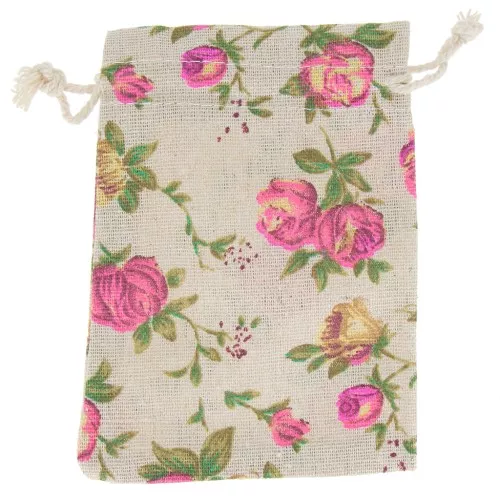 95x135mm Cotton Pochon abstract pattern for jewelry - Natural - Fuchsia - Green x1