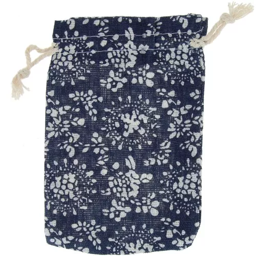 95x135mm Cotton Pochon abstract pattern for jewelry - Night Blue - White x1