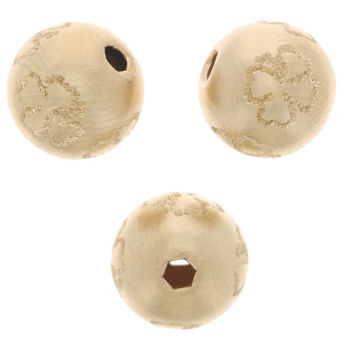 8mm Round bead with engraved diamond effect clover pattern - Gold filled x1