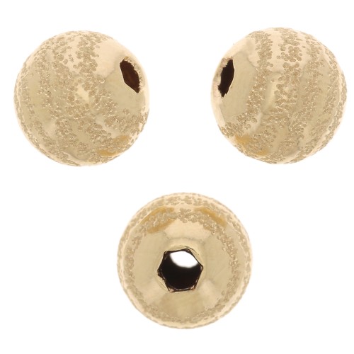 8mm Round bead with engraved diamond effect striated pattern - Gold filled x1