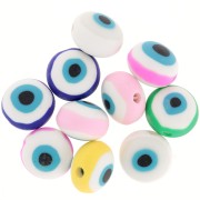 12mm Round lucky eye beads assortment - polymer clay - Multicoloured x10|raw }}