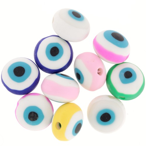 12mm Round lucky eye beads assortment - polymer clay - Multicoloured x10