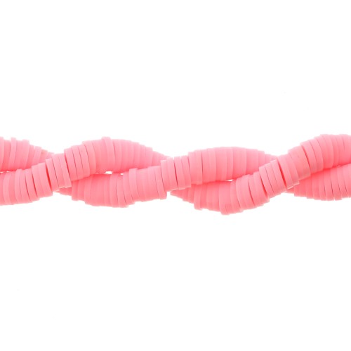 6x1mm Heishi bicoloured polymer clay rondelle beads - Bright pink x45cm