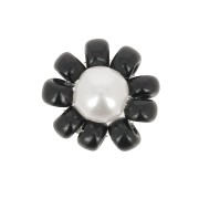 10mm Seed beads flower - daisy - Black - Pearly white x1