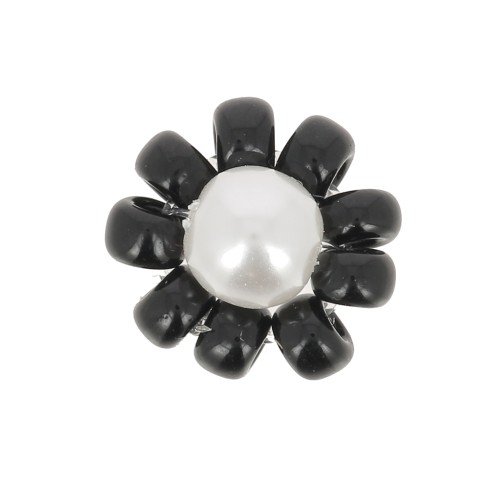 10mm Seed beads flower - daisy - Black - Pearly white x1