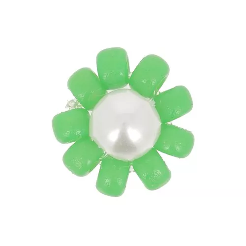 10mm Seed beads flower - daisy - Green - Pearly white x1