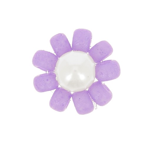 10mm Seed beads flower - daisy - Purple - Pearly white x1