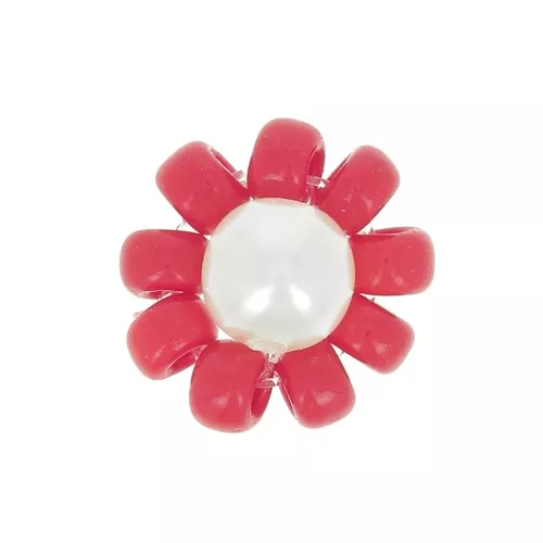 10mm Seed beads flower - daisy - Red - Pearly white x1