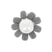 10mm Seed beads flower - daisy - Dark Grey - Pearly white x1|raw }}