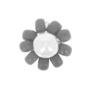 10mm Seed beads flower - daisy - Dark Grey - Pearly white x1