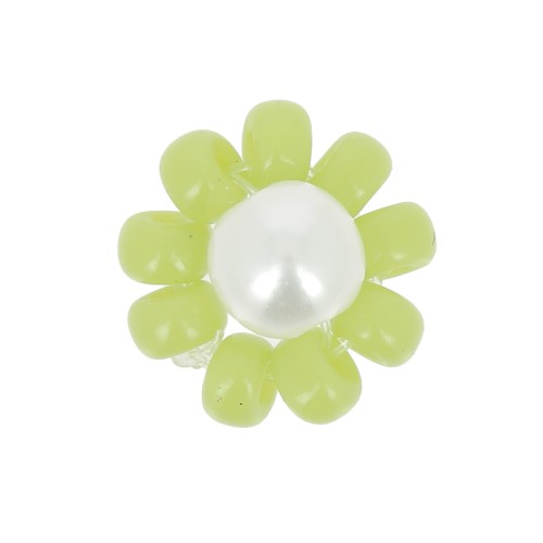 10mm Seed beads flower - daisy - Light Green - Pearly white x1