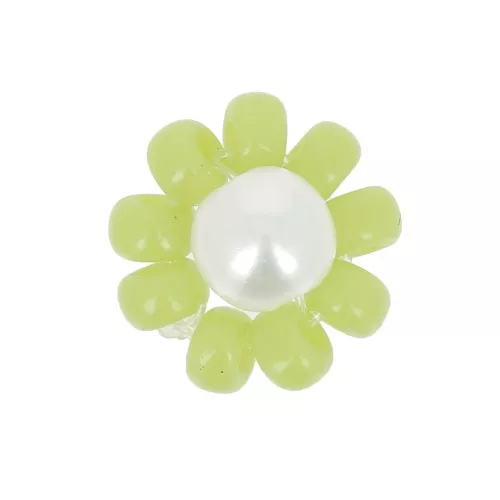 10mm Seed beads flower - daisy - Light Green - Pearly white x1