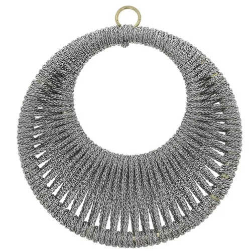 48mm Round pendant with woven thread - Grey x1