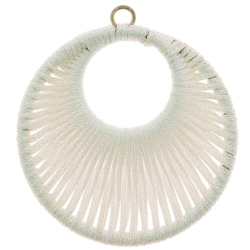 48mm Round pendant with woven thread - Iridescent white x1