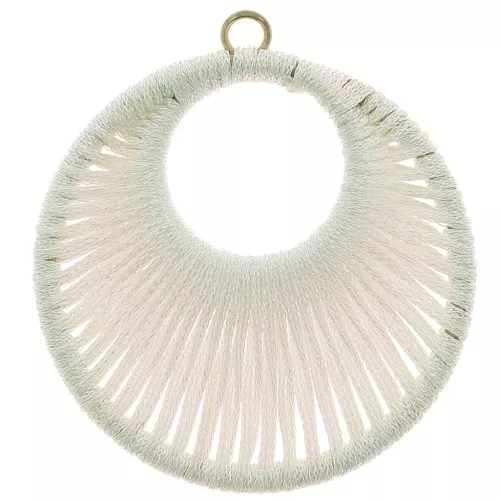 48mm Round pendant with woven thread - Iridescent white x1