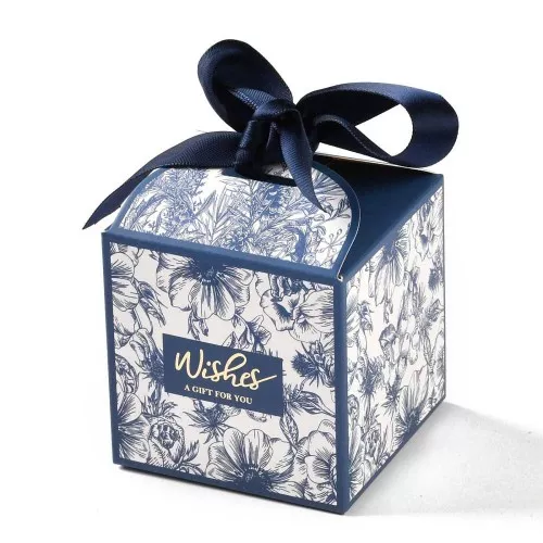 7x7cm Do-it-yourself jewellery box with ribbon - flower design - Dark Blue x1