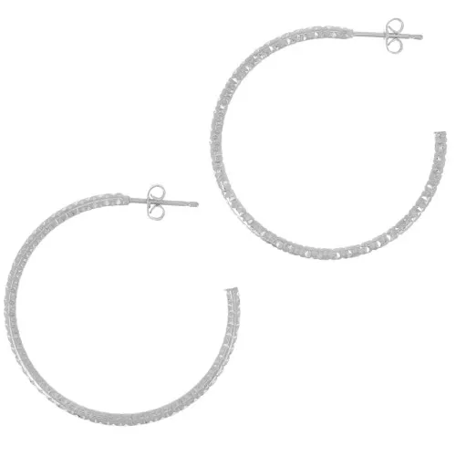 36mm Diamond Open Hoop earrings - Fine Silver Plating x2