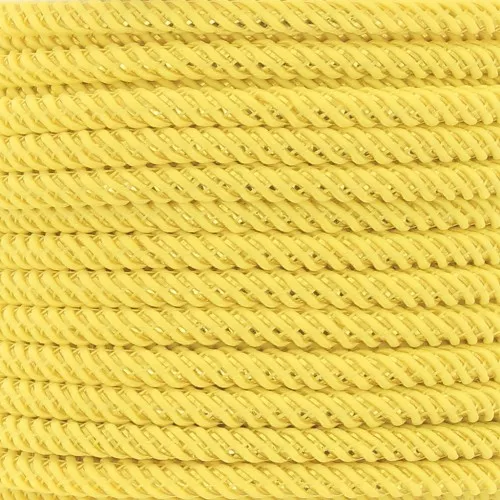 3mm Braided polyester cord and metallic thread - Yellow - Gold x1m