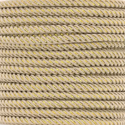 3mm Braided polyester cord and metallic thread - Beige - Gold x1m
