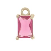 8.5x5mm Mini Rectangle Charm with zirconium oxide - Gold Tone - Fuchsia x1