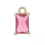 8.5x5mm Mini Rectangle Charm with zirconium oxide - Gold Tone - Fuchsia x1