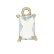 8.5x5mm Mini Rectangle Charm with zirconium oxide - Gold Tone - Aquamarine x1