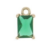 8.5x5mm Mini Rectangle Charm with zirconium oxide - Gold Tone - Emerald x1