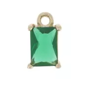 8.5x5mm Mini Rectangle Charm with zirconium oxide - Gold Tone - Emerald x1