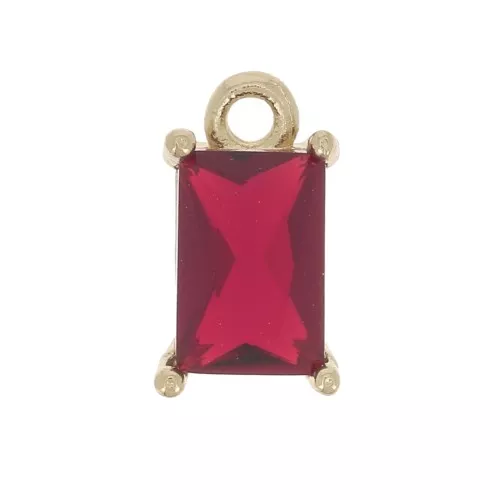 8.5x5mm Mini Rectangle Charm with zirconium oxide - Gold Tone - Siam x1