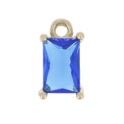 8.5x5mm Mini Rectangle Charm with zirconium oxide - Gold Tone - Sapphire x1