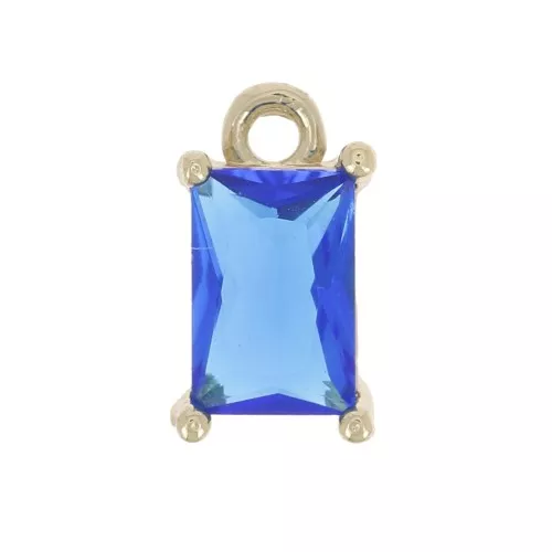 8.5x5mm Mini Rectangle Charm with zirconium oxide - Gold Tone - Sapphire x1