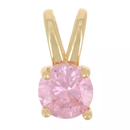 6mm Round pendant with  zirconium oxide - Gold - Light Pink x1