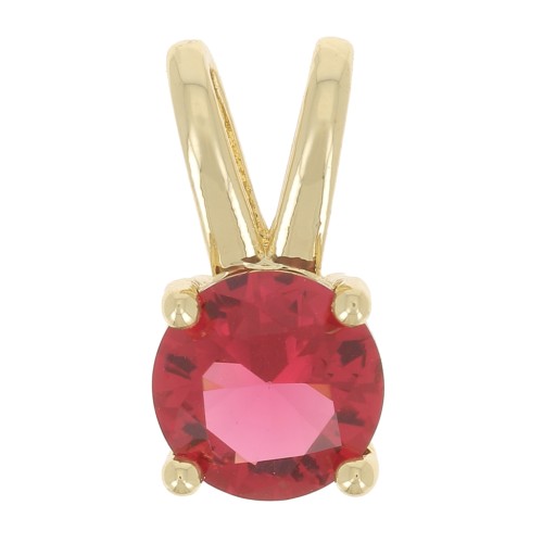 6mm Round pendant with zirconium oxide - Gold - Fuchsia x1
