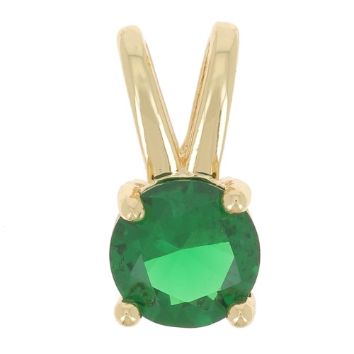 6mm Round pendant with  zirconium oxide - Gold - Emerald x1